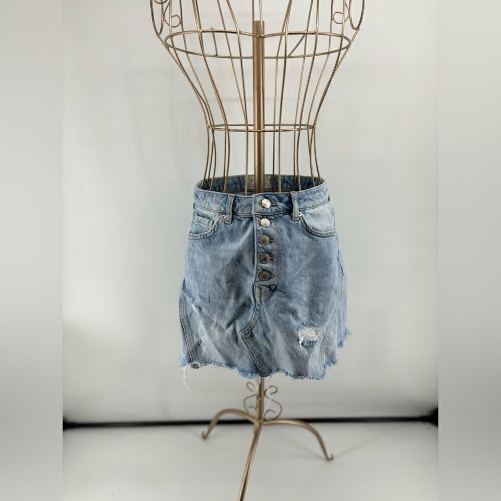 We the Free distressed button fly denim mini skirt size 27 100% cotton